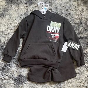DKNY Kids Black Hoodie and Shorts Set with Graphic Detail